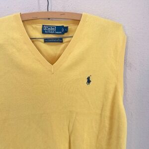 Polo Ralph Lauren Sweater Vest Yellow Pima Cotton V Neck Men's Size L Preppy